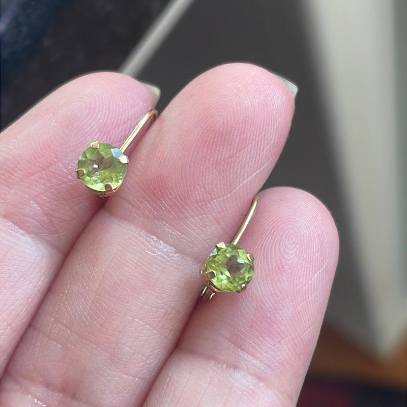 Peridot Leverback Earrings - 10k Gold - Vintage