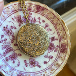 Engraved Flower Locket - Gold Filled - Antique