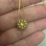 Citrine Pearl Filigree Necklace - Gold over Sterling Silver - Modern