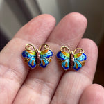 Enamel Butterfly Stud Earrings - Vermeil - Sterling Silver - Vintage