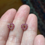 Ruby Heart Earrings - 9k Gold - Vintage