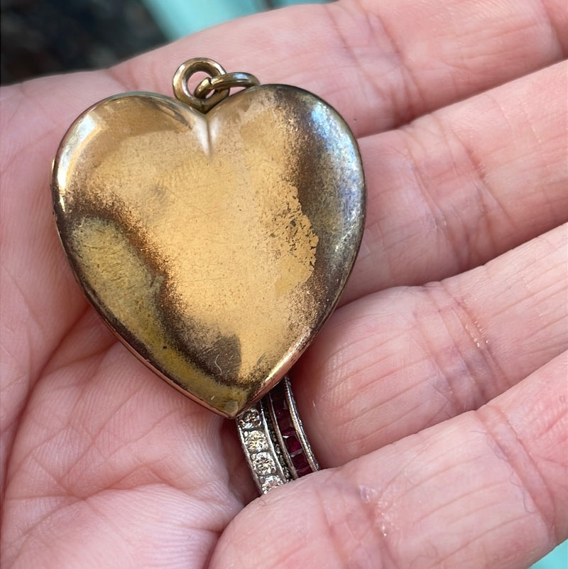 Heart Locket - Fleur de Lis - Gold Filled - Antique - As Found