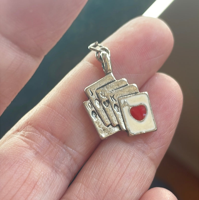 Enamel Card Charm - Sterling Silver - Vintage