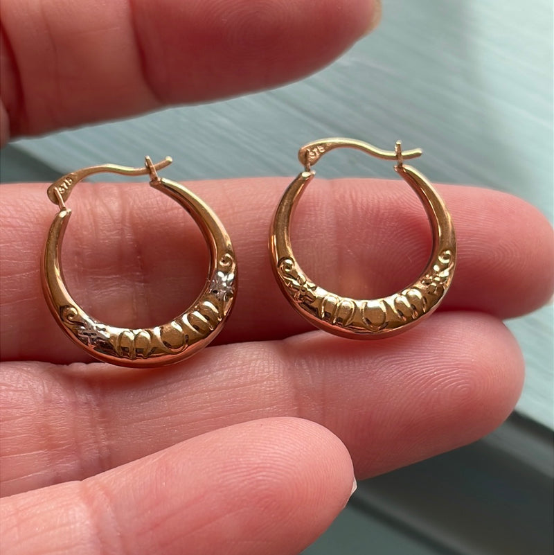 Mum Hoop Earrings - 9k Gold - Vintage