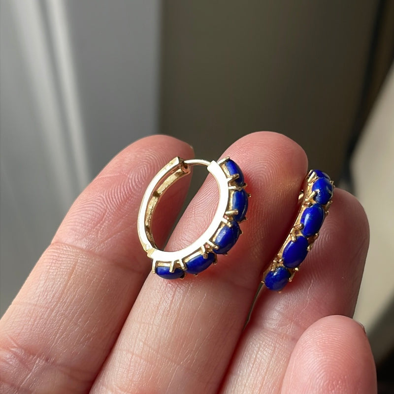 Lapis Huggie Hoop Earrings - 14k Gold - Vintage