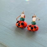 Jack-o-lantern Glass Earrings - Gold Filled - Handmade