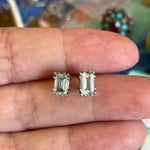 Aquamarine Earrings - Emerald Cut - 10k White Gold - Vintage