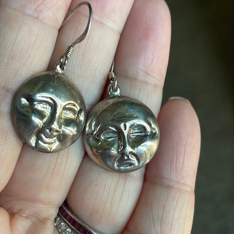 Moon Face Earrings - Different Expressions - Sterling Silver - Vintage