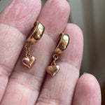 Heart Hoop Earrings - Rose Gold Hearts - 14k Gold - Vintage