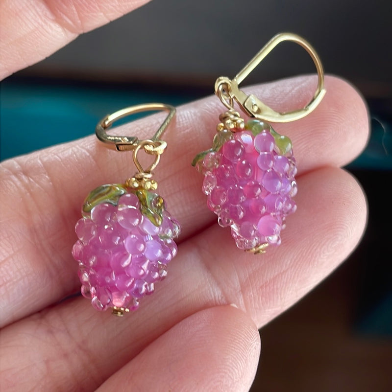 French Pink Berry Earrings - Gold Filled - Handmade
