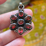 Garnet Flower Pendant - Sterling Silver - Vintage