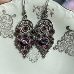 Garnet Amethyst Earrings - Sterling Silver - Vintage