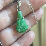 Carved Jade Buddha Pendant - 10k Gold - Sterling Chain - Vintage