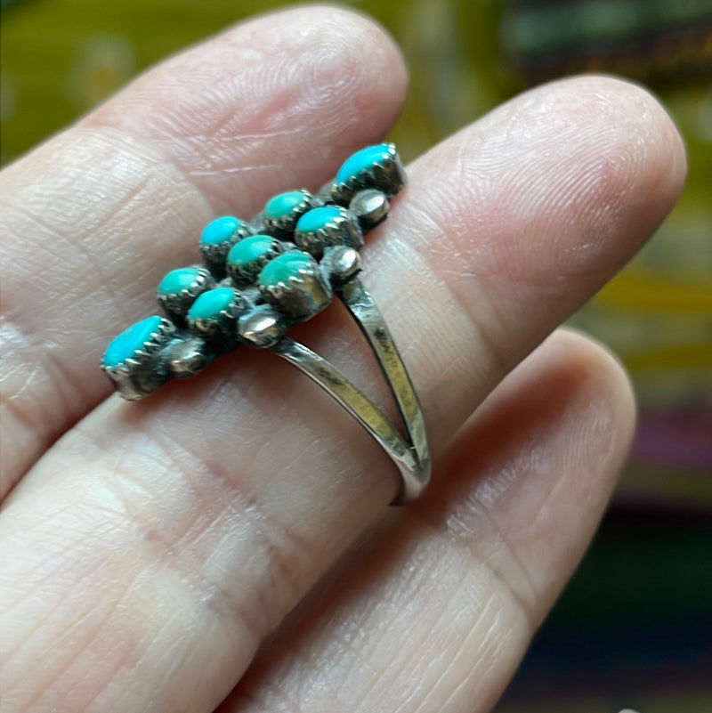 Turquoise Cluster Ring - Sterling Silver - Vintage