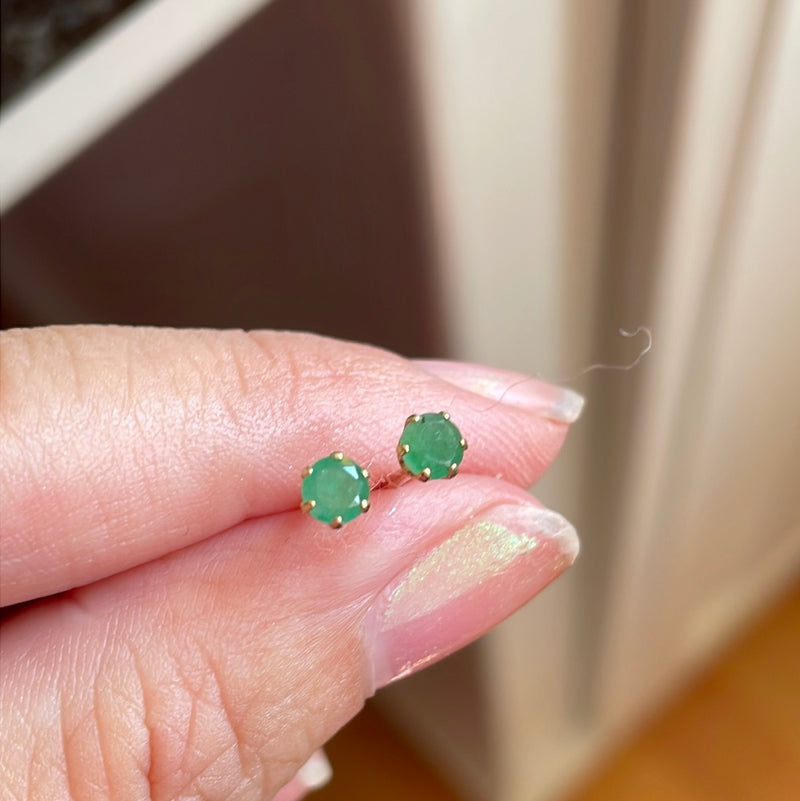 Emerald Stud Earrings - 14k Gold - Vintage
