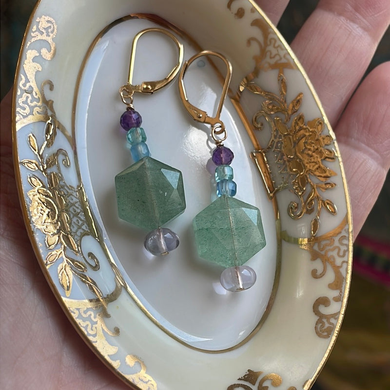 Ocean Drop Earrings - Chalcedony, Fluorite and Apatite - Gold Filled - Handmade