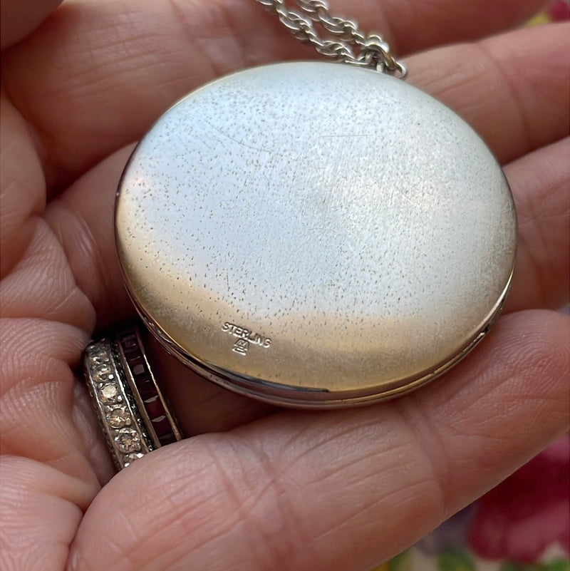 Engraved Large Flower Locket - Sterling Silver - Vintage