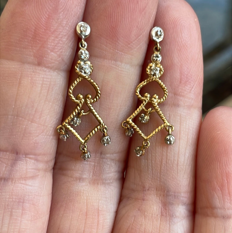 Diamond Dangle Drop Earrings - 10k Gold - Vintage