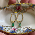 Emerald Oval Hoop Drop Earrings - 14k Gold Hoops and 18k Gold Drops - Vintage