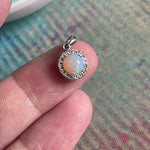 Opal Diamond Halo Pendant - 14k White Gold - Vintage