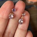 Amethyst Drop Earrings - Rose de France - 14k Gold - Vintage