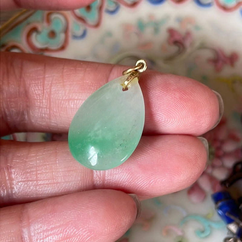 Jade Drop Pendant - 14k Gold - Vintage