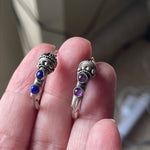 Bali Gemstone Hoop Earrings - Lapis and Amethyst - Sterling Silver - Vintage