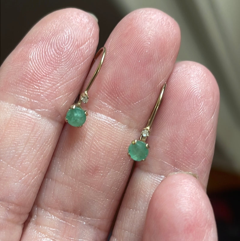 Emerald Diamond Earrings - 10k Gold - Vintage