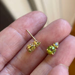 Peridot Two Stone Earrings - 14k Gold - Vintage