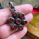 Garnet Flower Pendant - Sterling Silver - Vintage