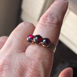 Garnet Trilogy Ring - 14k Gold - Antique