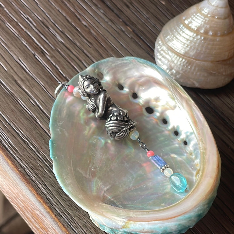 Mermaid Pendant - Apatite, Kyanite, Opal, Pearl and Coral - Pewter and Sterling Silver - Handmade