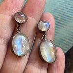 Moonstone Drop Earrings - Sterling Silver - Vintage