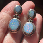 Opal Drop Earrings - Sterling Silver - Vintage