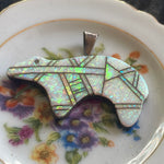 Opal Inlay Bear Pendant - Sterling Silver - Vintage