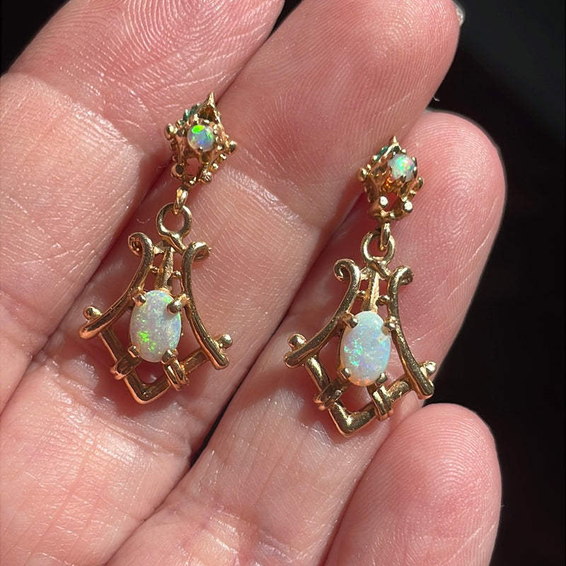 Opal Drop Earrings - 14k Gold - Vintage