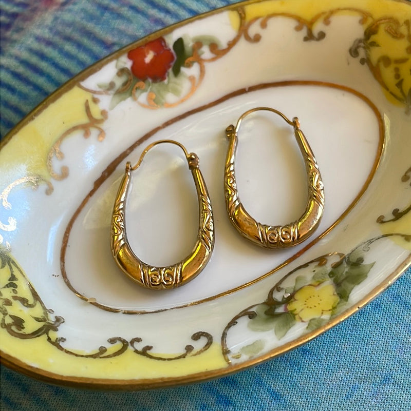 Scrolling Hoop Earrings - 9k Gold - Vintage