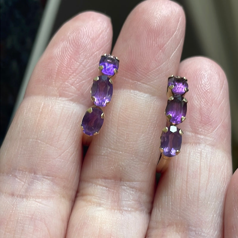 Amethyst Hoop Earrings - 10k Gold - Vintage