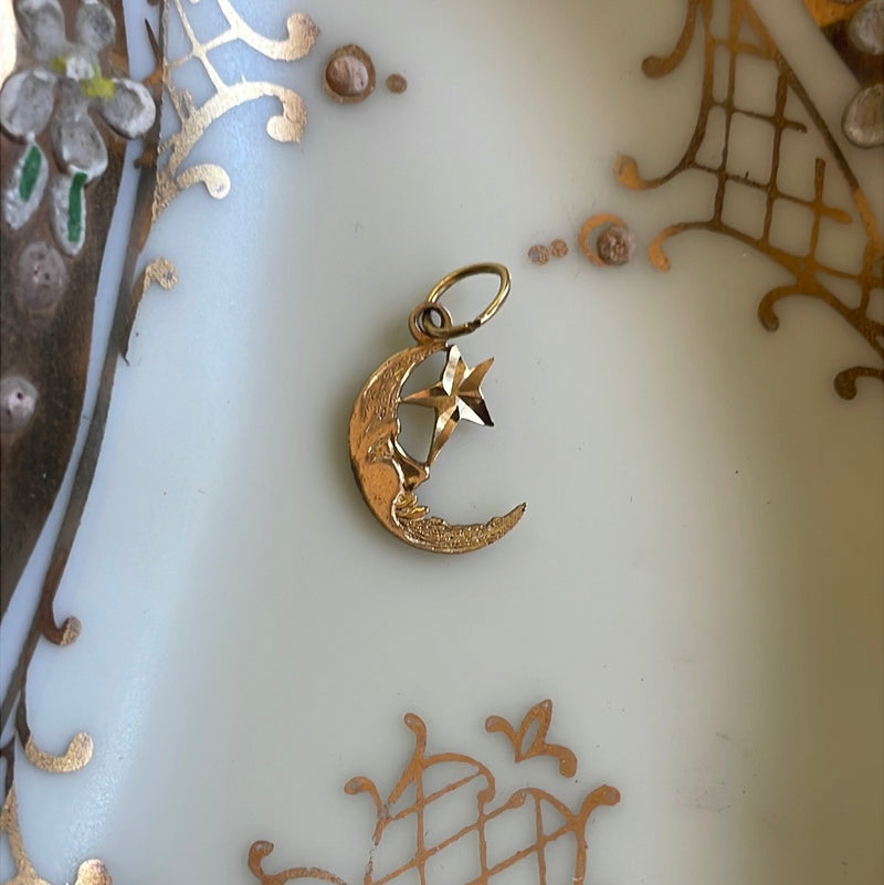 Moon Star Pendant - 14k Gold - Vintage