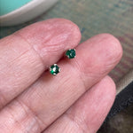 Emerald Stud Earrings - Sterling Silver - Vintage