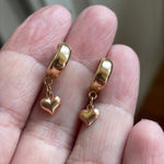 Heart Hoop Earrings - Rose Gold Hearts - 14k Gold - Vintage