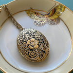 Engraved Flower Locket - Gold Filled - Vintage