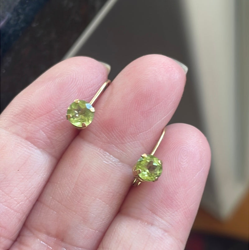 Peridot Leverback Earrings - 10k Gold - Vintage