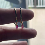 Ruby Hoop Earrings - 14k Gold Hoops - 18k Gold Drops - As Is