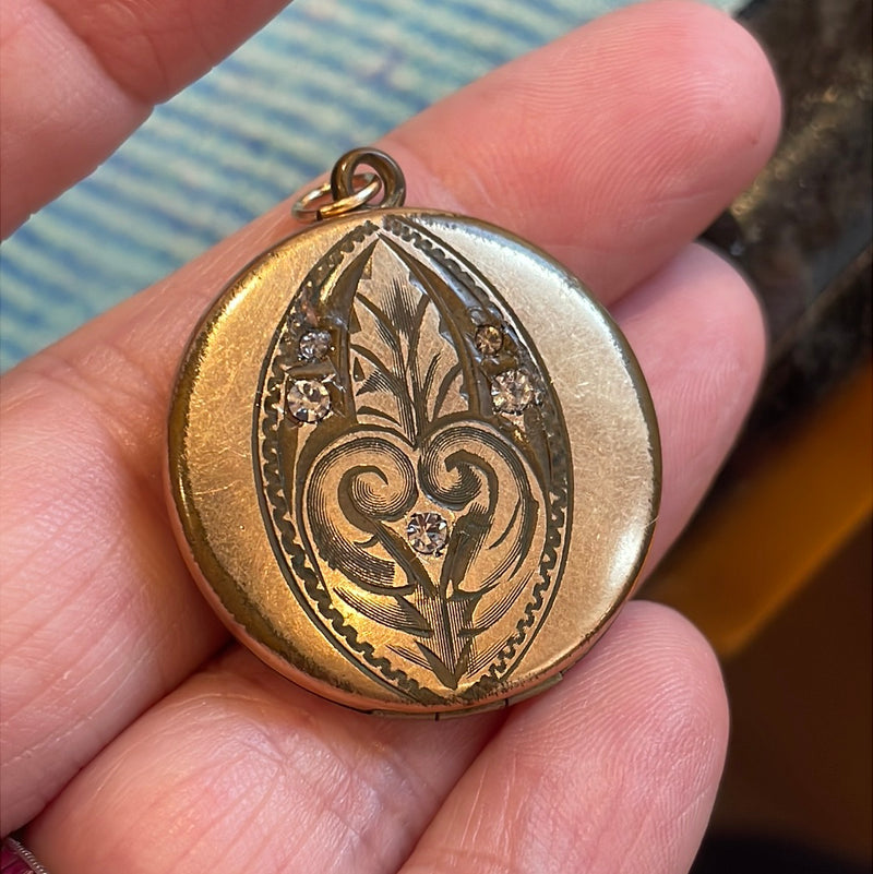 Ornate Paste Victorian Locket - Gold Filled - Antique