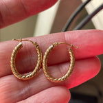 Twisted Oval Hoop Earrings - 14k Gold - Vintage