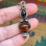 Onyx, Amber, Moonstone Pendant - Sterling Silver - Vintage