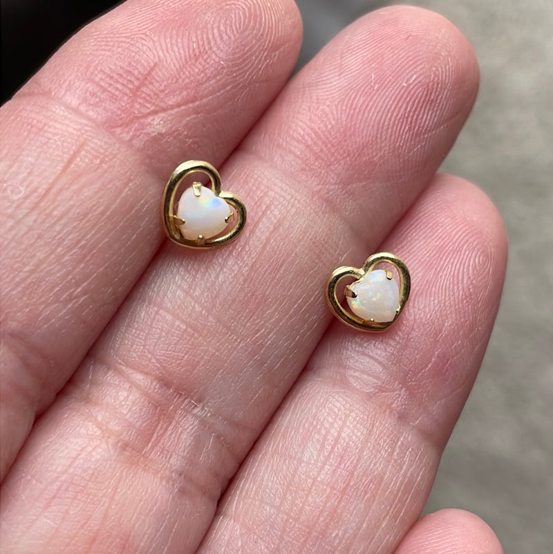 Opal Heart Earrings - 14k Gold - Vintage