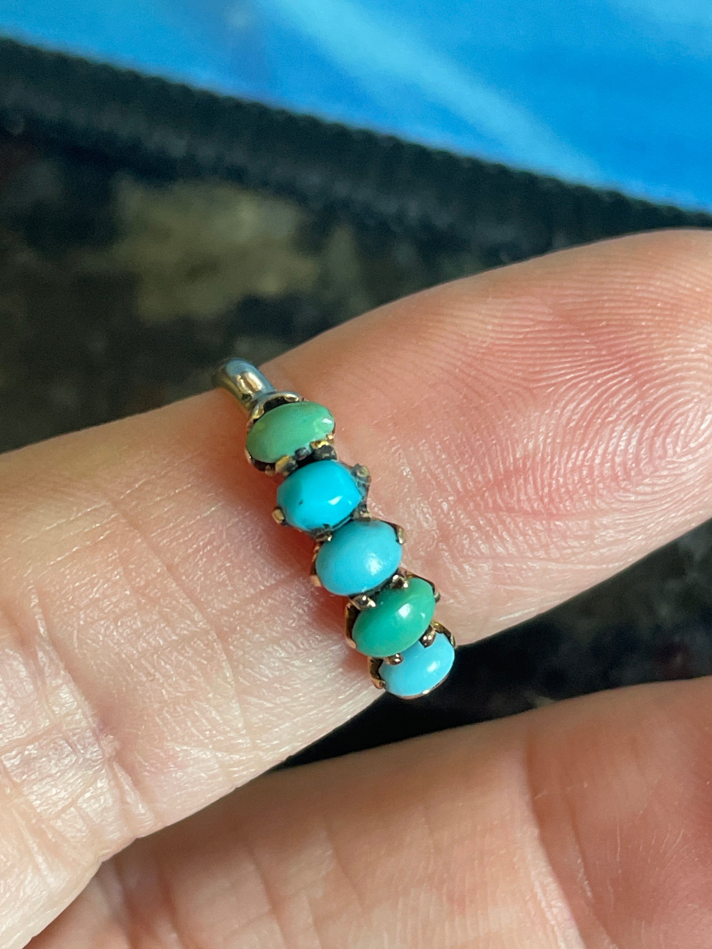 Turquoise Five Stone Band - 14k Rose Gold - Antique - As Found ...