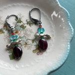 Bird Earrings - Garnet, Emerald, Apatite and Coral - Sterling Silver - Handmade